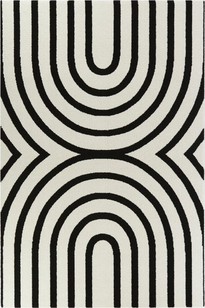 IVORY AND BLACK GEOMETRIC HAND TUFTED CARPET