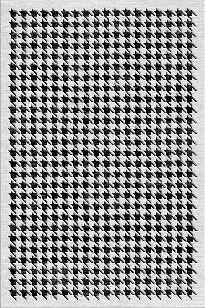 BLACK AND WHITE HOUNDSTOOTH HAND TUFTED CARPET